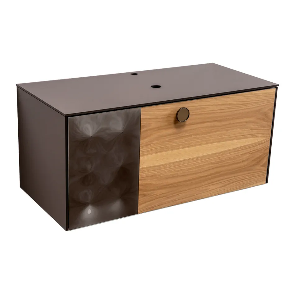 Mobile Bagno Sospeso 100 cm in Vetro 8 mm Temperato e Rovere Europeo - Excelsior Viadurini