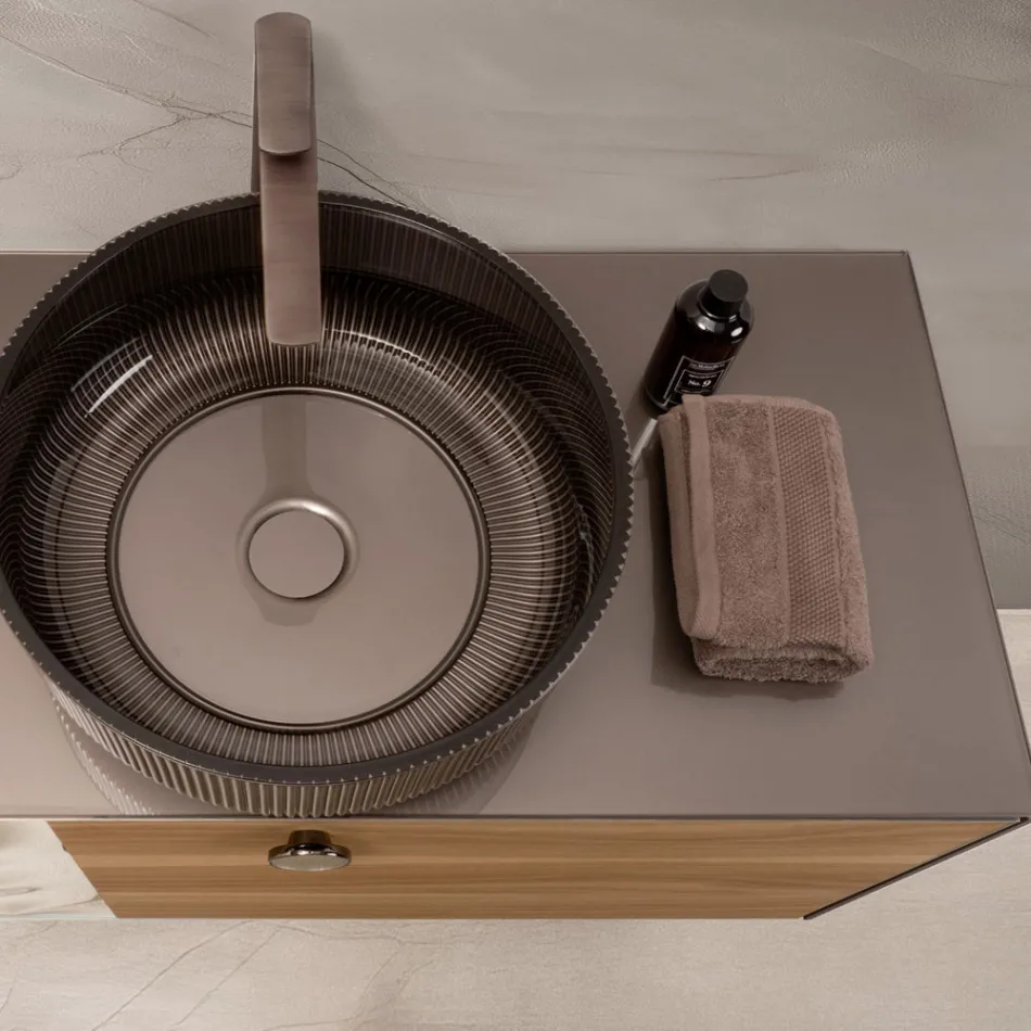 Mobile Bagno Sospeso 100 cm in Vetro 8 mm Temperato e Rovere Europeo - Excelsior Viadurini