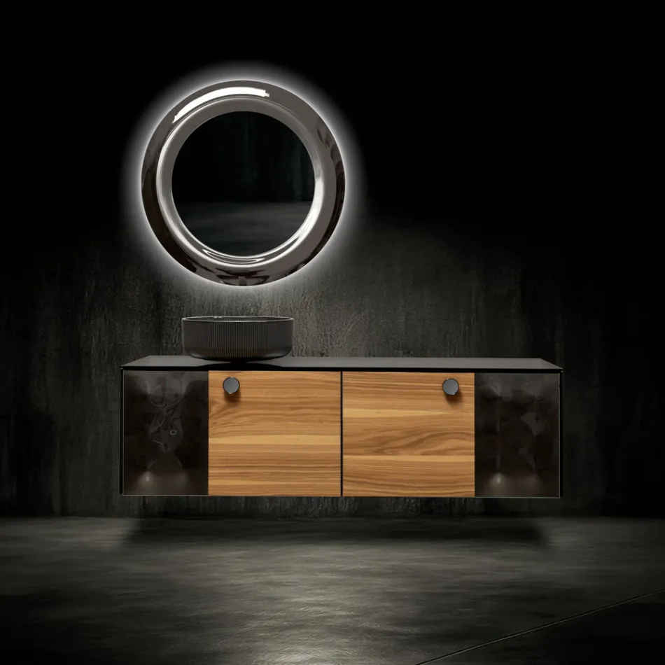 Mobile Bagno Sospeso 160 cm in Vetro 8 mm Temperato e Rovere Europeo - Excelsior Viadurini