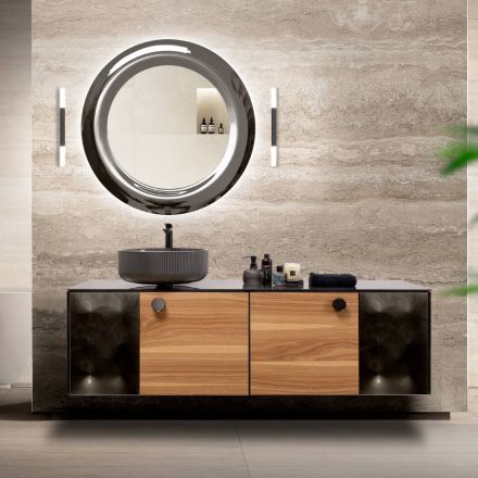 Mobile Bagno Sospeso 160 cm in Vetro 8 mm Temperato e Rovere Europeo - Excelsior Viadurini
