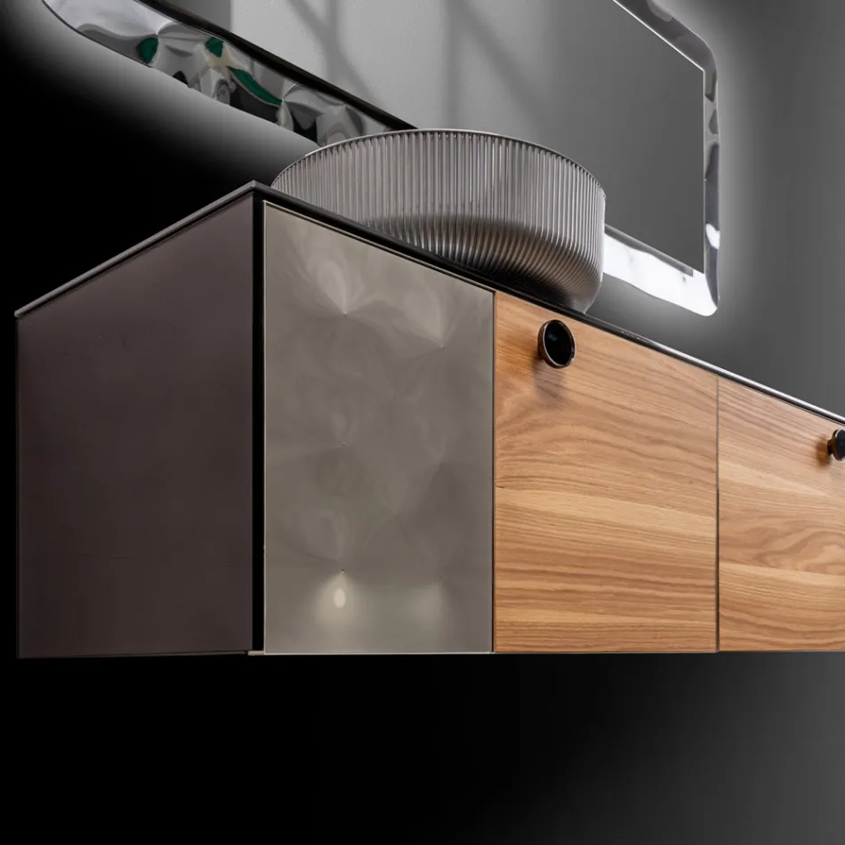 Mobile Bagno Sospeso 160 cm in Vetro 8 mm Temperato e Rovere Europeo - Excelsior Viadurini