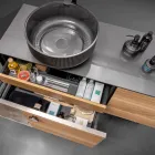 Mobile Bagno Sospeso 160 cm in Vetro 8 mm Temperato e Rovere Europeo - Excelsior Viadurini