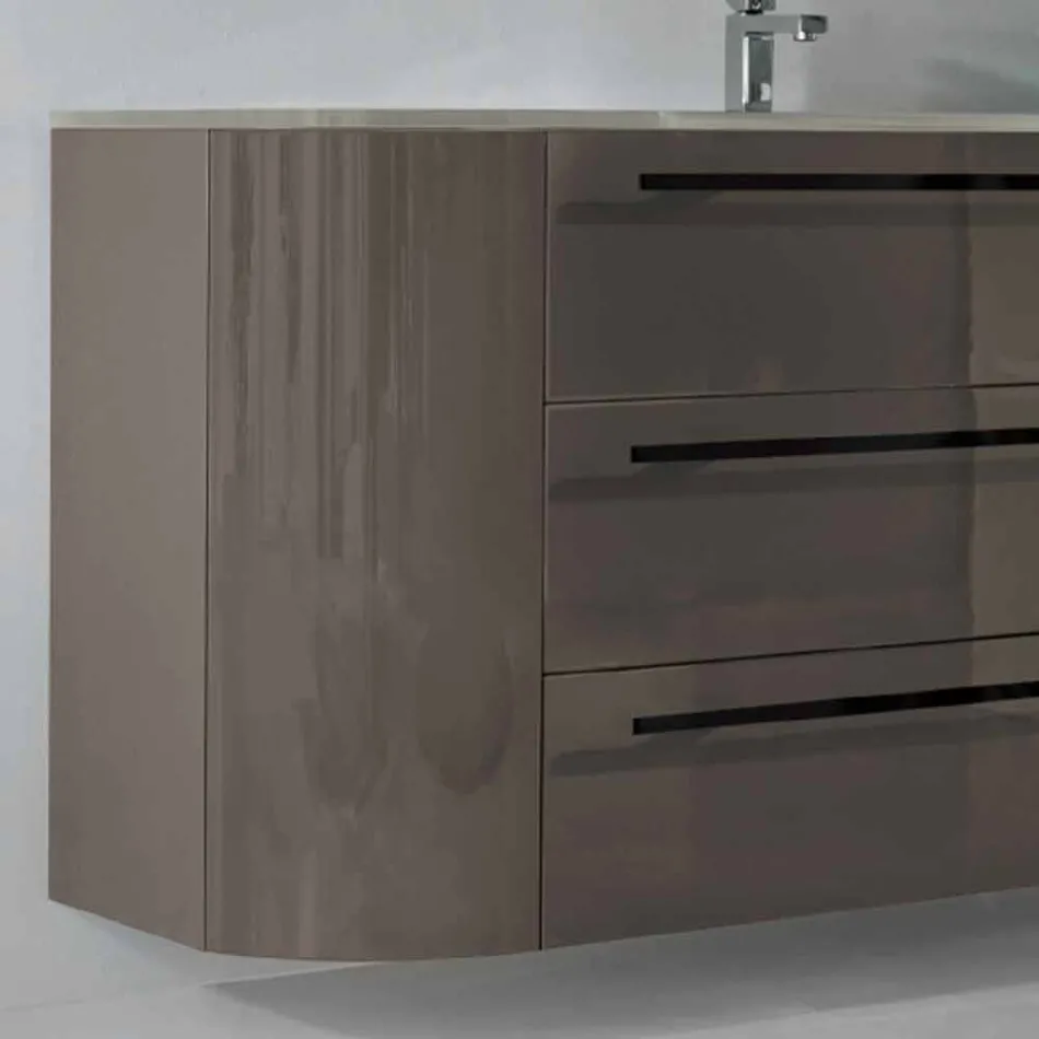 Mobile bagno sospeso 3 cassetti+2 ante in legno Happy,lavabo integrato Viadurini
