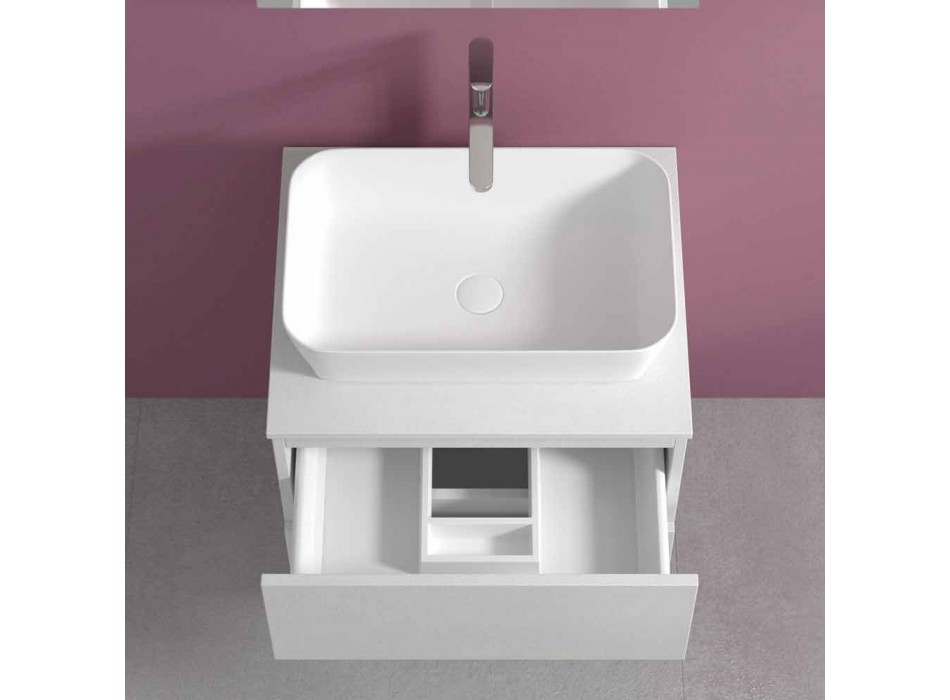 Mobile Bagno Sospeso con Lavabo da Appoggio Rettangolare, Design Moderno - Dumbo Viadurini