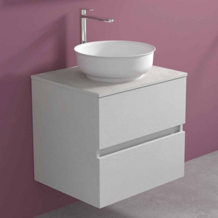 Mobile Bagno Sospeso con Lavabo da Appoggio Rotondo, Design Moderno - Dumbo Viadurini