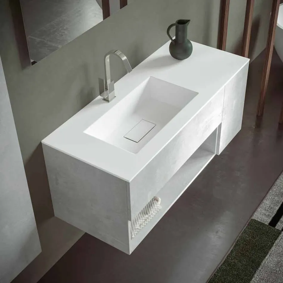 Mobile Bagno Sospeso e Lavabo Integrato, Design Moderno in 4 Finiture - Pistillo Viadurini