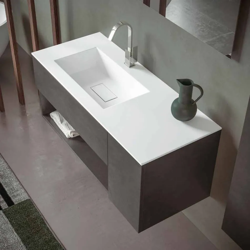 Mobile Bagno Sospeso e Lavabo Integrato, Design Moderno in 4 Finiture - Pistillo Viadurini