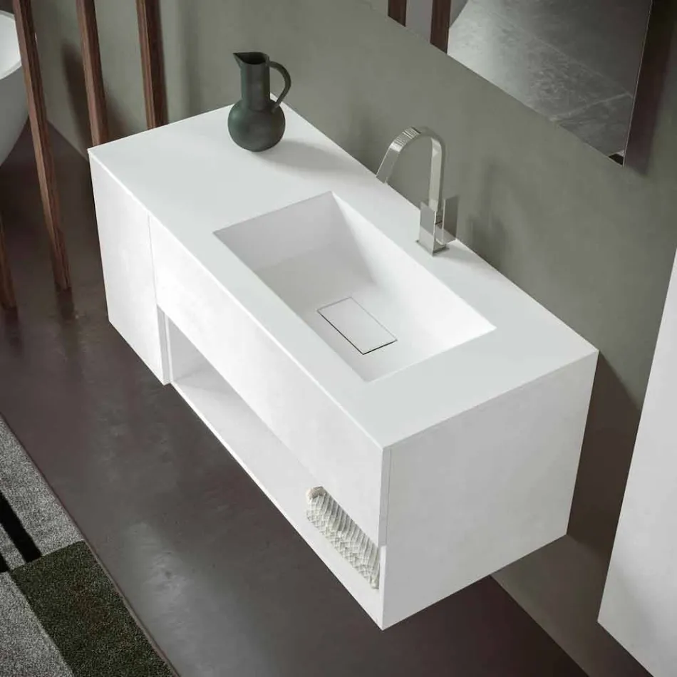Mobile Bagno Sospeso e Lavabo Integrato, Design Moderno in 4 Finiture - Pistillo Viadurini