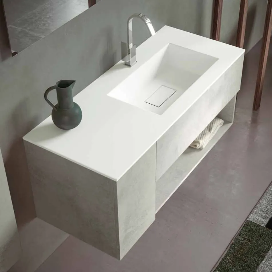 Mobile Bagno Sospeso e Lavabo Integrato, Design Moderno in 4 Finiture - Pistillo Viadurini