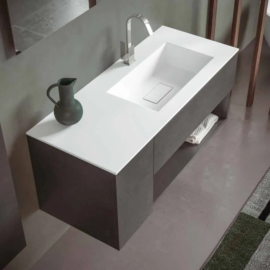 Mobile Bagno Sospeso e Lavabo Integrato, Design Moderno in 4 Finiture - Pistillo Viadurini