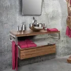 Mobile Bagno Sospeso in Teak con Portasalviette in Acciaio Inox - Saverno Viadurini