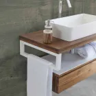 Mobile Bagno Sospeso in Teak con Portasalviette in Hi Macs® Bianco - Saverno Viadurini