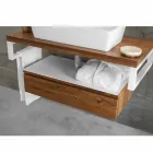 Mobile Bagno Sospeso in Teak con Portasalviette in Hi Macs® Bianco - Saverno Viadurini