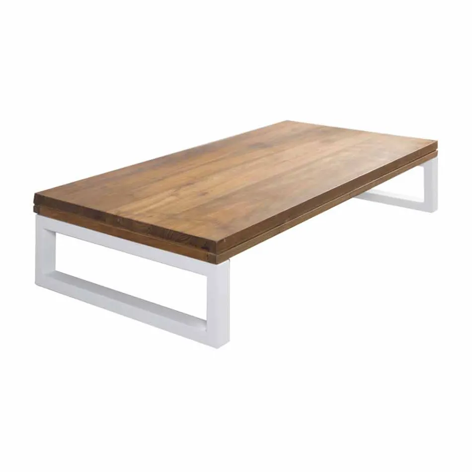 Mobile Bagno Sospeso in Teak con Portasalviette in Hi Macs® Bianco - Saverno Viadurini