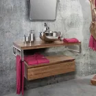 Mobile Consolle Bagno Sospeso con Struttura in Teak Naturale - Rodolfo Viadurini
