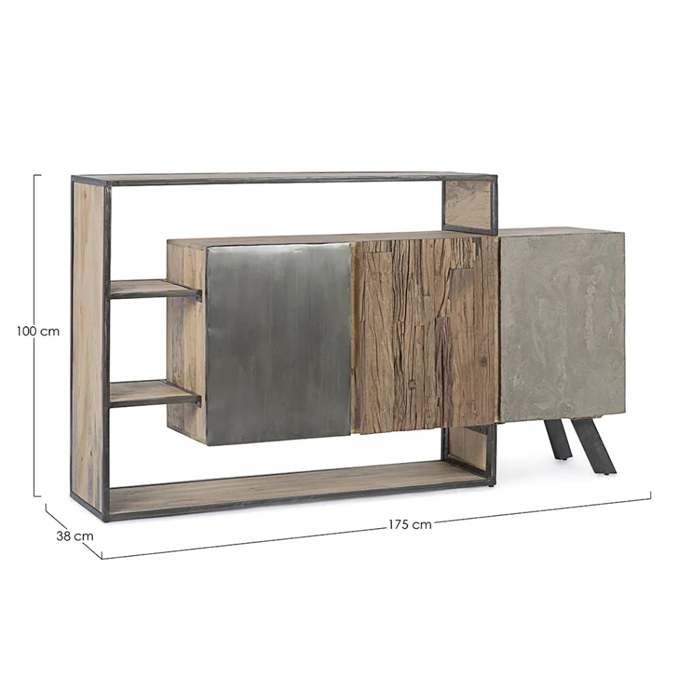 Mobile Credenza 3 Ante in Legno di Mango e Acciaio Homemotion - Signorino Viadurini