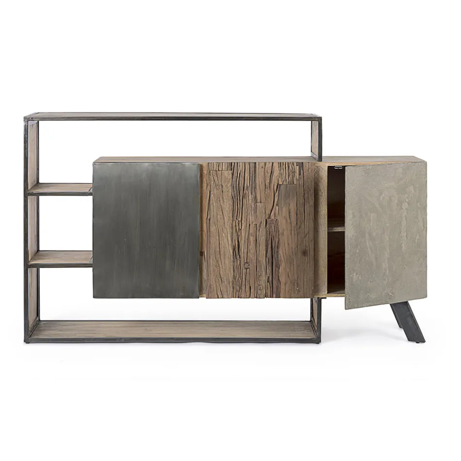 Mobile Credenza 3 Ante in Legno di Mango e Acciaio Homemotion - Signorino Viadurini