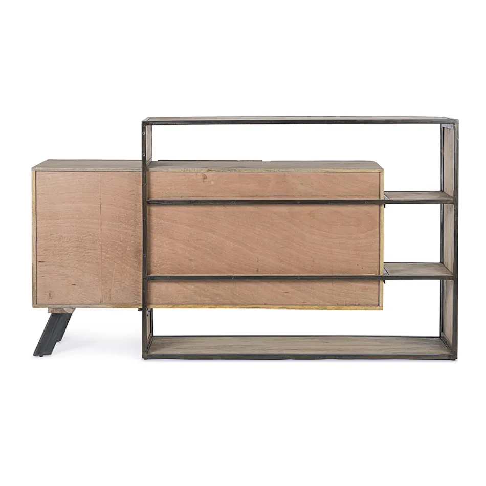 Mobile Credenza 3 Ante in Legno di Mango e Acciaio Homemotion - Signorino Viadurini