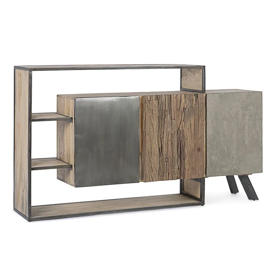 Mobile Credenza 3 Ante in Legno di Mango e Acciaio Homemotion - Signorino Viadurini