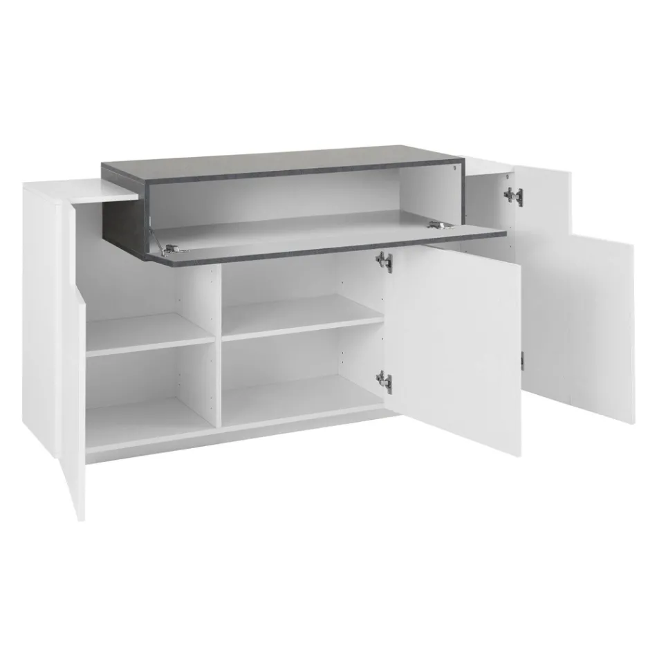 Mobile Credenza 4 Ante Legno Bianco e Antracite, Cemento o Acero - Therese Viadurini