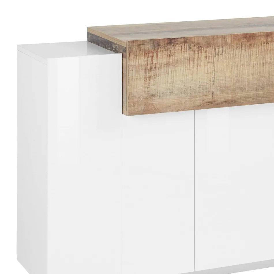Mobile Credenza 4 Ante Legno Bianco e Antracite, Cemento o Acero - Therese Viadurini