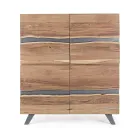 Mobile Credenza 4 Ante Legno di Acacia Naturalistico Homemotion - Maramero Viadurini