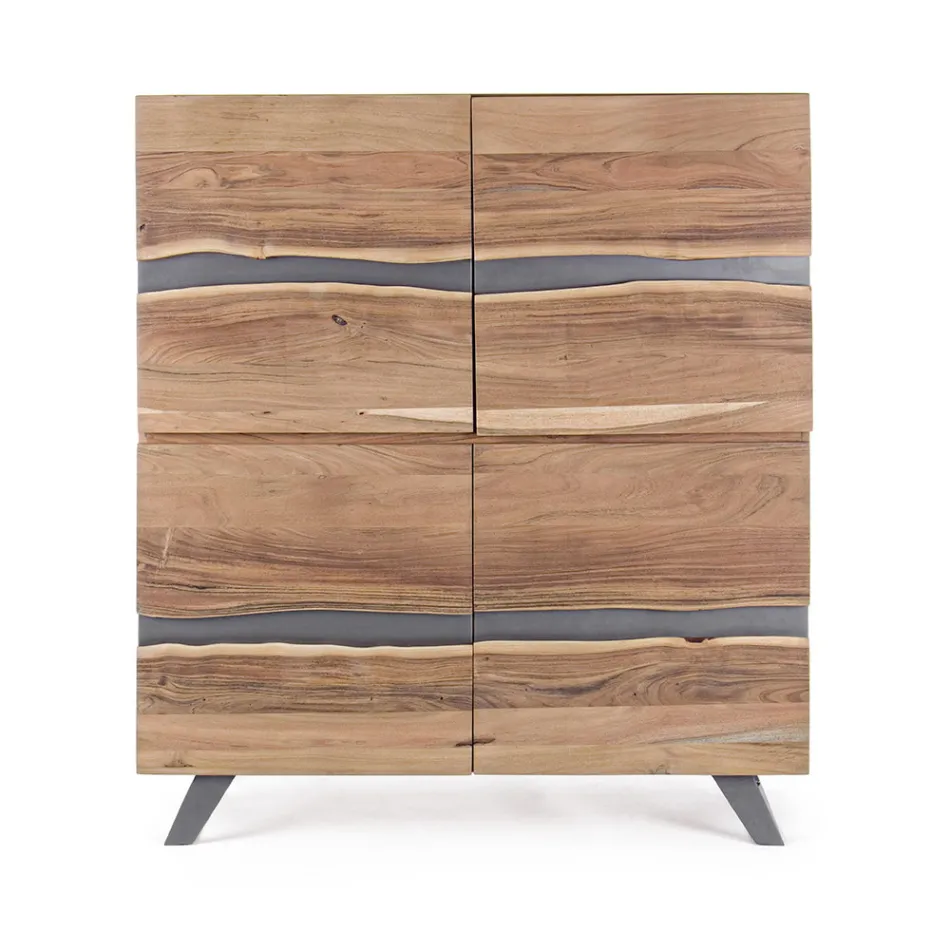 Mobile Credenza 4 Ante Legno di Acacia Naturalistico Homemotion - Maramero Viadurini
