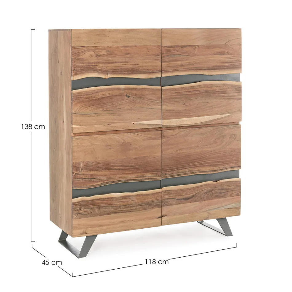 Mobile Credenza 4 Ante Legno di Acacia Naturalistico Homemotion - Maramero Viadurini