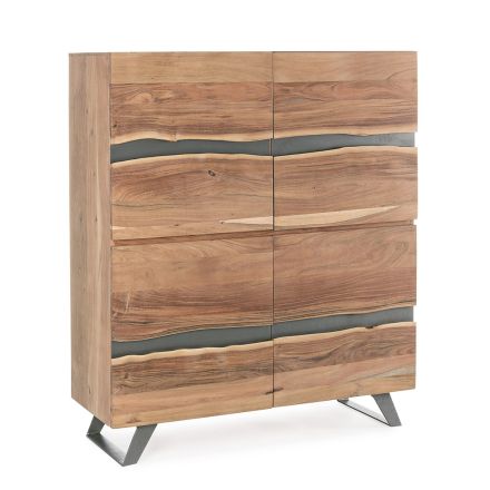 Mobile Credenza 4 Ante Legno di Acacia Naturalistico Homemotion - Maramero Viadurini