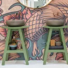 Mobile da Bagno a Terra con Finitura in Teak e Ripiano ampio Verde - Raomi Viadurini