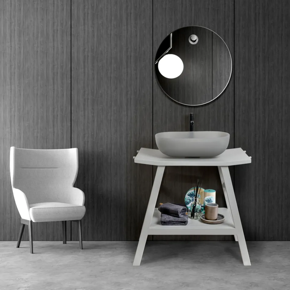 Mobile da Bagno a Terra con Finitura in Teak Naturale Color Grigio - Crina  Viadurini