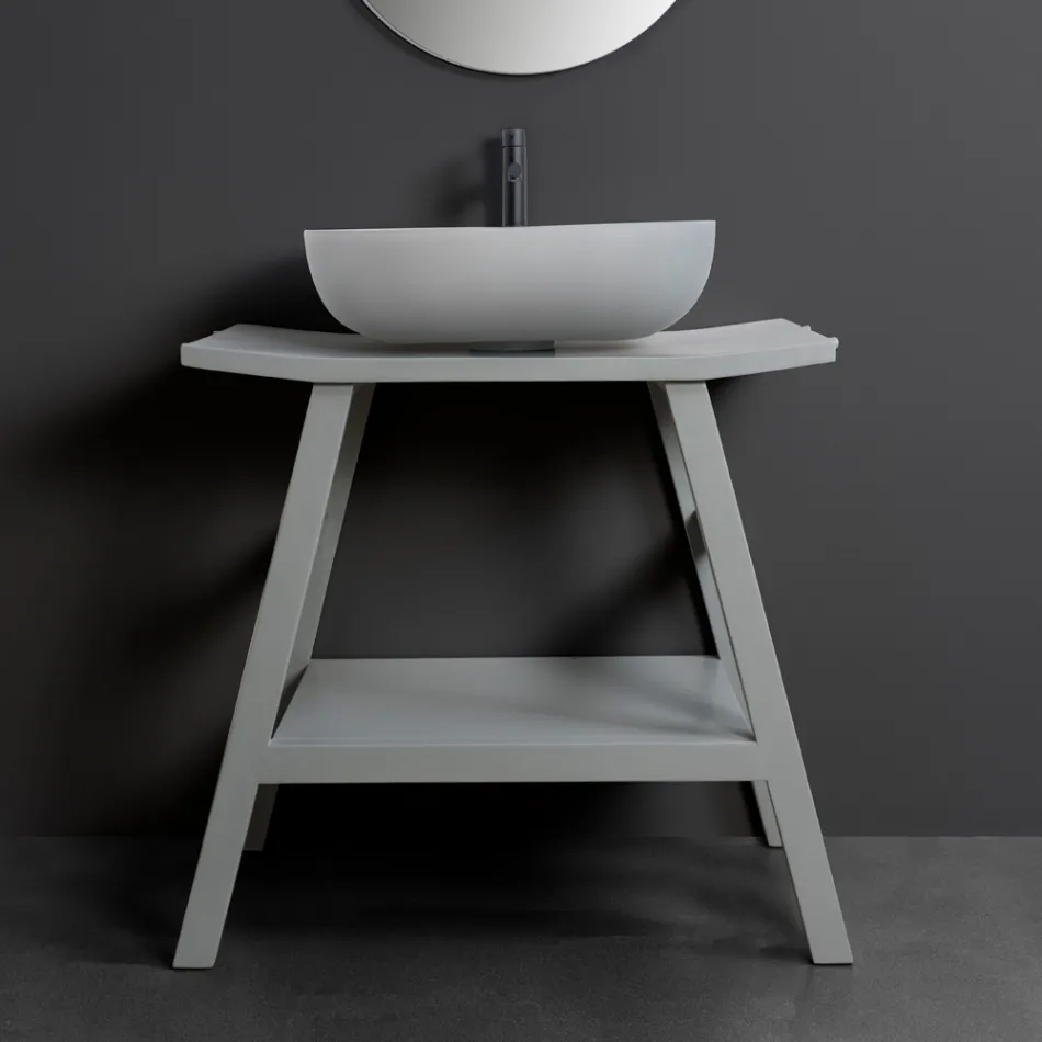 Mobile da Bagno a Terra con Finitura in Teak Naturale Color Grigio - Crina  Viadurini