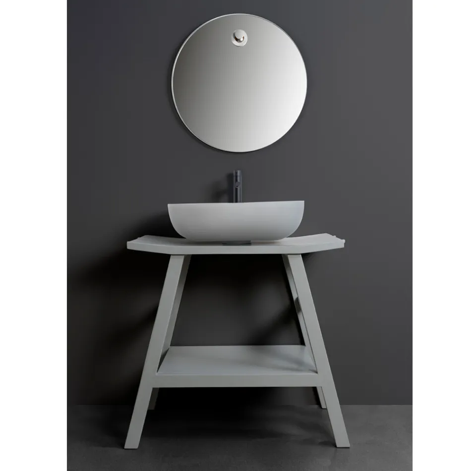 Mobile da Bagno a Terra con Finitura in Teak Naturale Color Grigio - Crina  Viadurini