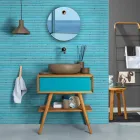 Mobile da Bagno Blu a Terra in Teak Naturale con Cassetto Colorato - Gatien Viadurini