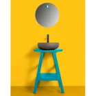 Mobile da Bagno in Teak con Top Semicurvo e Comodo Ripiano Blu - Raomi Viadurini