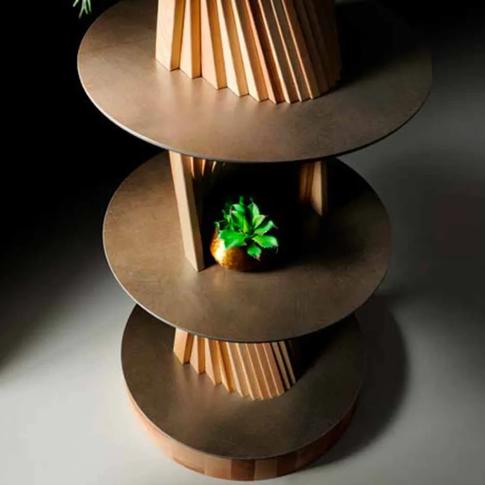 Mobile di Design in Legno con Ripiani Rotondi in Gres Made in Italy - Aspide Viadurini