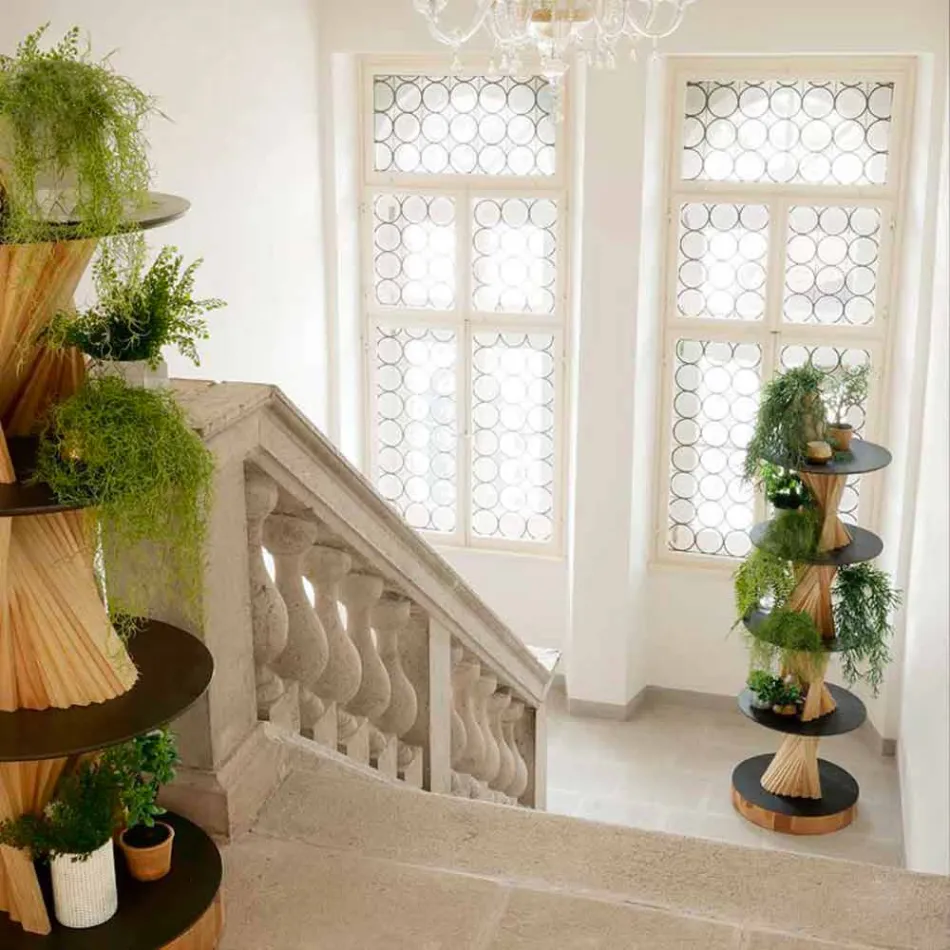 Mobile di Design in Legno con Ripiani Rotondi in Gres Made in Italy - Aspide Viadurini