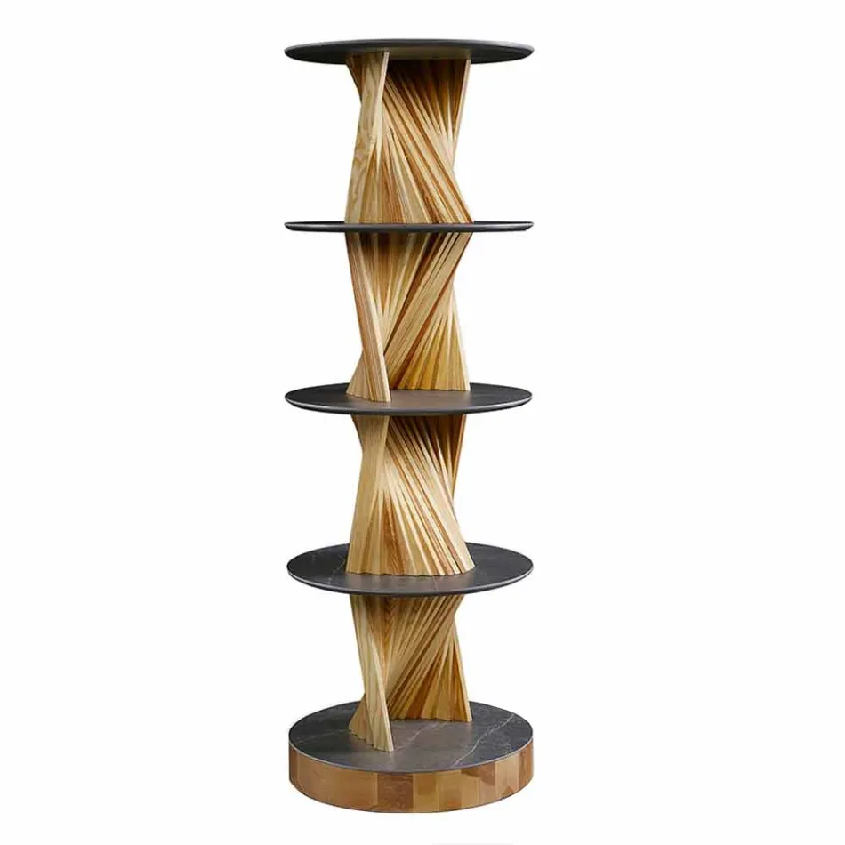 Mobile di Design in Legno con Ripiani Rotondi in Gres Made in Italy - Aspide Viadurini