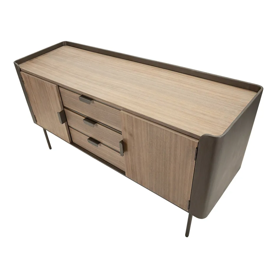 Mobile in Legno di Abete e Ferro Grigio con 3 Cassetti e 2 Ante - Cooper Viadurini