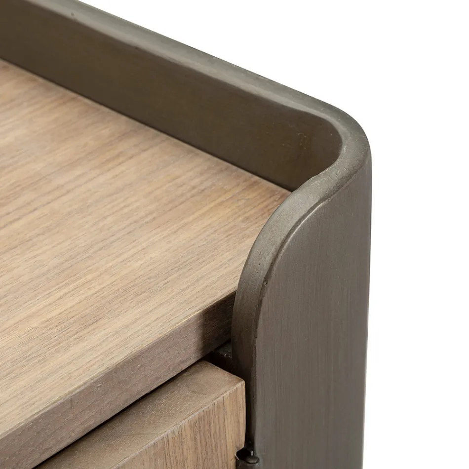 Mobile in Legno di Abete e Ferro Grigio con 3 Cassetti e 2 Ante - Cooper Viadurini