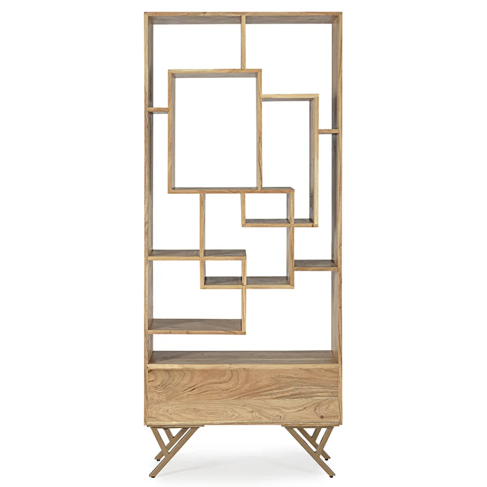 Mobile Libreria Soggiorno in Legno di Acacia e Cassetto Homemotion - Auriel Viadurini