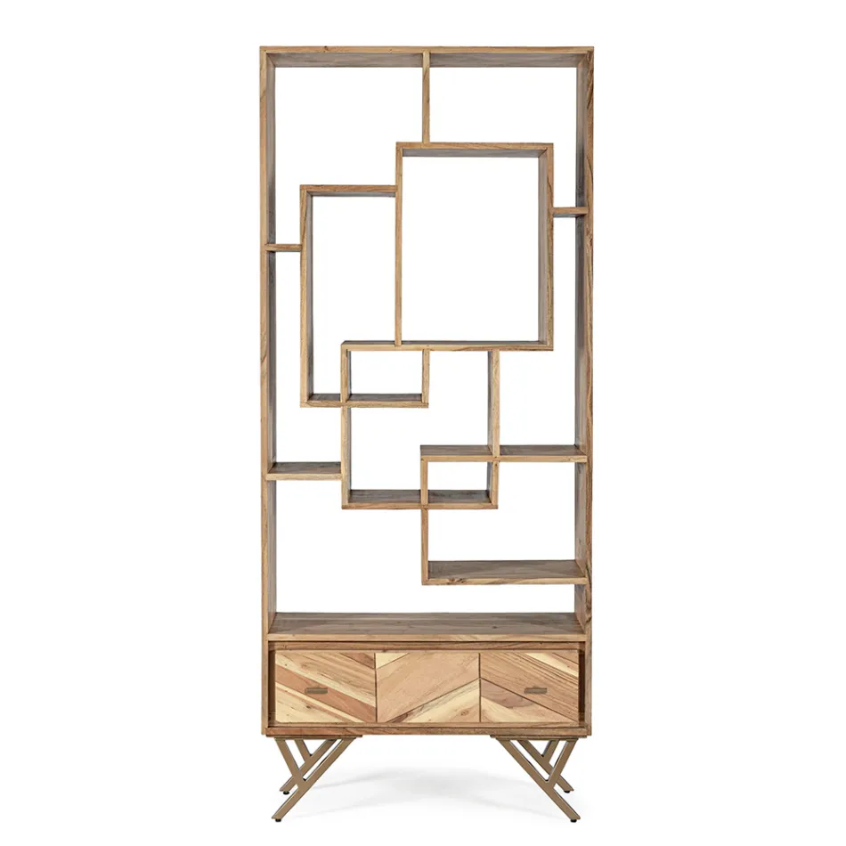 Mobile Libreria Soggiorno in Legno di Acacia e Cassetto Homemotion - Auriel Viadurini