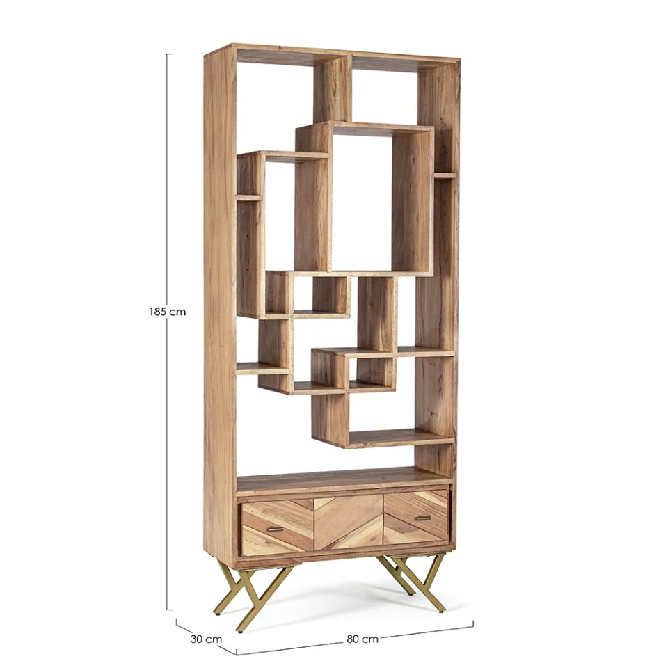 Mobile Libreria Soggiorno in Legno di Acacia e Cassetto Homemotion - Auriel Viadurini