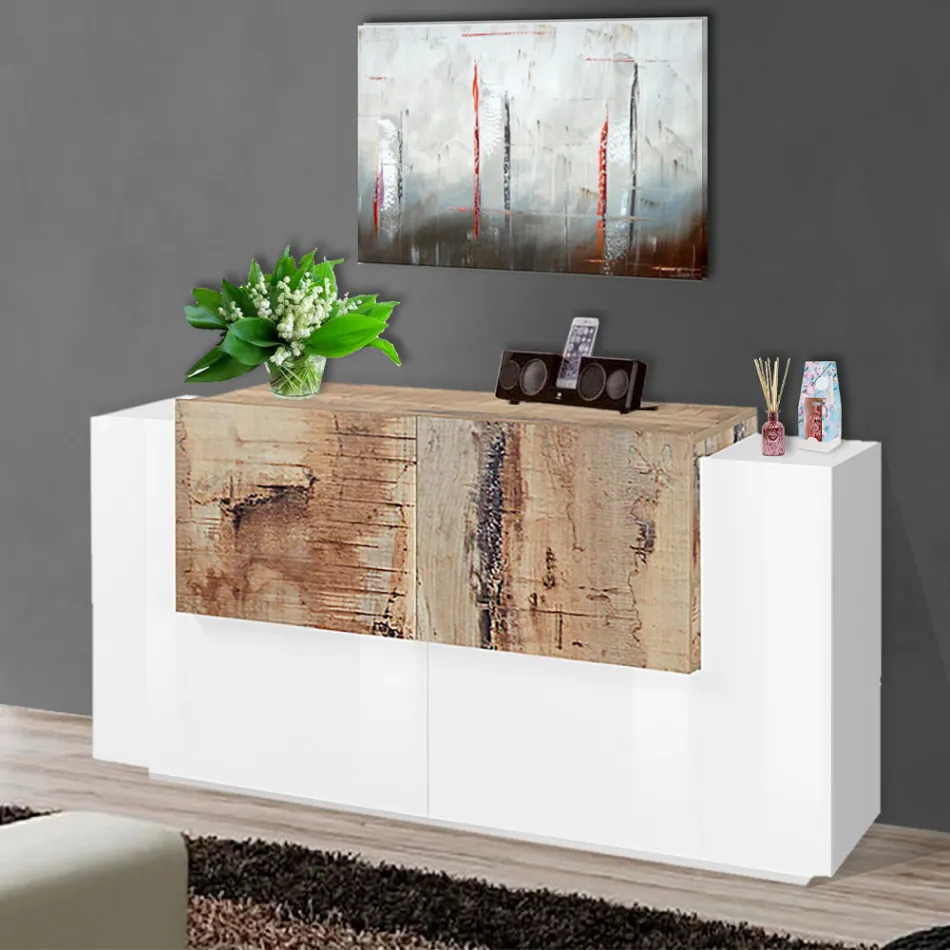 Mobile per Soggiorno 2 Ante e 2 Sportelli in Legno 2 Finiture - Theresse Viadurini