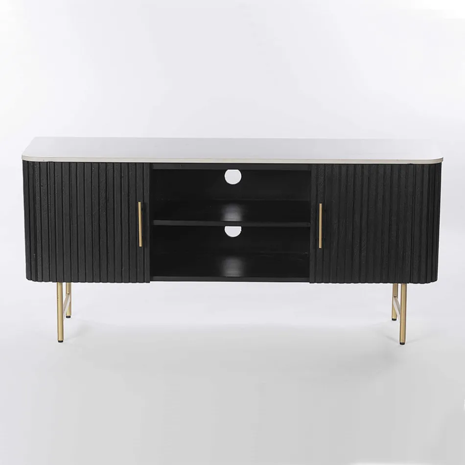 Mobile Porta Tv con Piano in Marmo e Struttura in Legno di Mango - Pescatore Viadurini