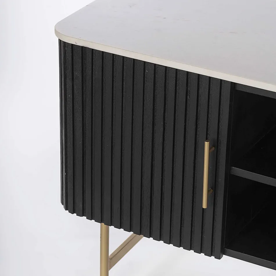 Mobile Porta Tv con Piano in Marmo e Struttura in Legno di Mango - Pescatore Viadurini