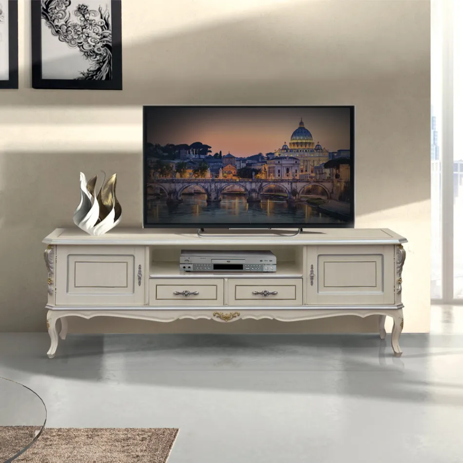 Mobile Porta Tv di Lusso Legno Bianco e Argento Made in Italy - Cheverny Viadurini