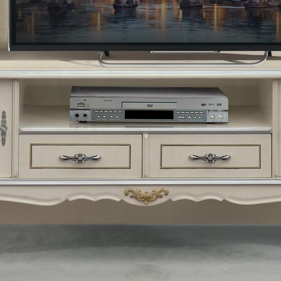 Mobile Porta Tv di Lusso Legno Bianco e Argento Made in Italy - Cheverny Viadurini