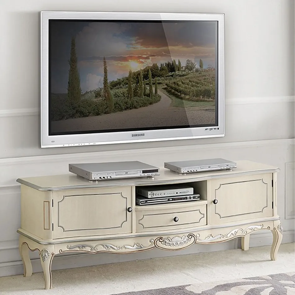 Mobile Porta Tv in Legno con Gambe Stile Classico Made in Italy - Chantilly Viadurini
