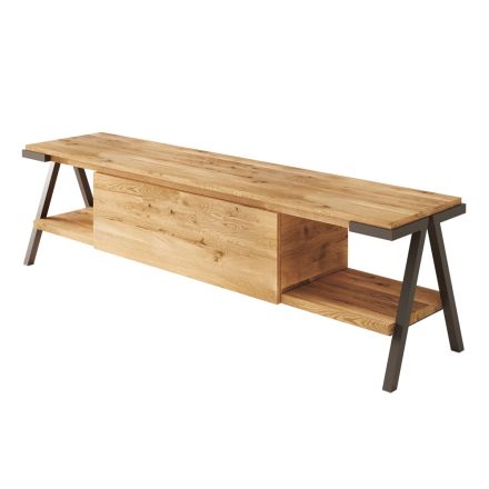 Mobile Porta Tv in Legno Rovere Nodato e Metallo Realizzato in Italia - Jennifer Viadurini